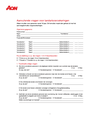 Aanvullende vragen voor tandartsverzekeringen