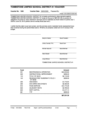 TOMBSTONE UNIFIED SCHOOL DISTRICT 1 VOUCHER