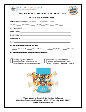 Trail's End Popcorn Sale Participation Form