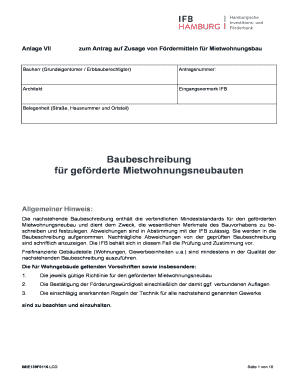 Anlage VII zum Antrag auf Zusage von Fördermitteln für Mietwohnungsbau