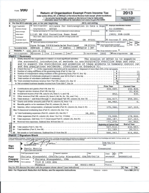 Form 990 2013 Alliance for Contraception in Cats & Dogs