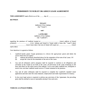 Permission to Sublet or Assign Lease Agreement