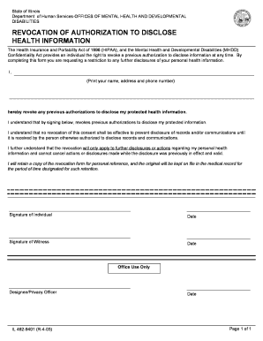 Illinois Revocation of Authorization to Disclose Health Information