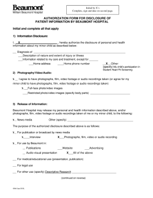 Authorization Form for Disclosure of Patient Information