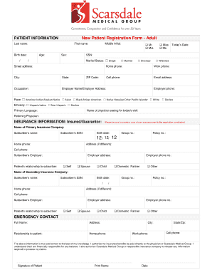New Patient Registration Form - Adult
