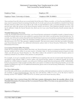 Statement Concerning Employment Not Covered by Social Security