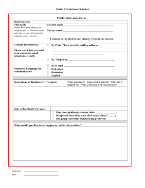 Public Grievance Form Template