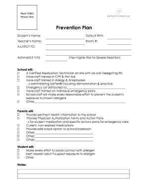 School Allergy Prevention Plan