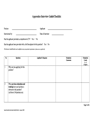 Apprenticeship Interview Guide/Checklist