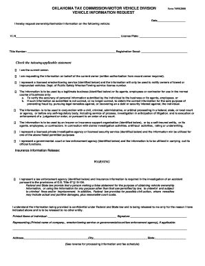 Oklahoma Vehicle Information Request Form