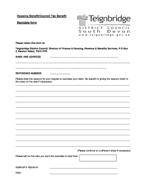 Housing Benefit Backdate Form