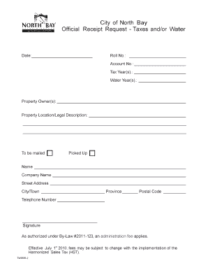Official Receipt Request for Taxes and Water