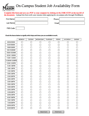 On-Campus Student Job Availability Form