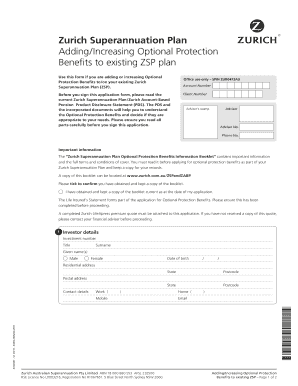 Zurich Superannuation Plan Optional Protection Benefits Form