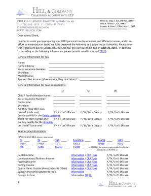 2013 Canadian Personal Tax Return Checklist
