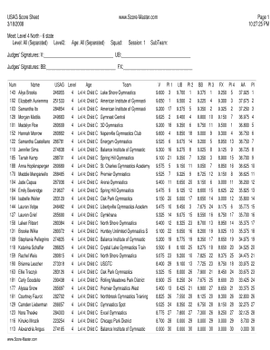USAG Level 4 Gymnastics Score Sheet