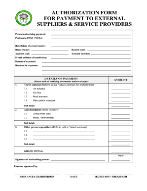 Authorization Form for Payment to Suppliers