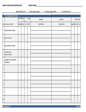 Project Scheduling Control Sheet