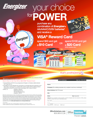 Energizer Battery Reward Certificate
