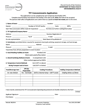 San Francisco Temporary Food Facility Concessionaire Application