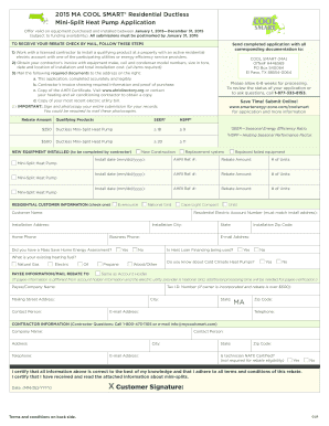 2015 Massachusetts Ductless Mini-Split Heat Pump Rebate Application