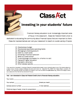 Financial Literacy Education Request Form