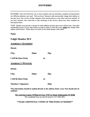 Snowbird Address Change Form