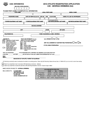 USA Swimming 2010 Athlete Registration Application