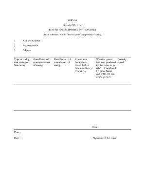 Tobacco Curing Return Form