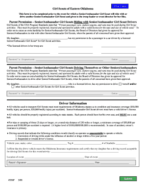 Parent Permission for Senior/Ambassador Girl Scouts Transportation