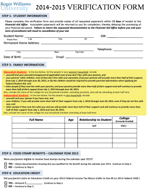 2014-2015 Student Financial Aid Verification Form