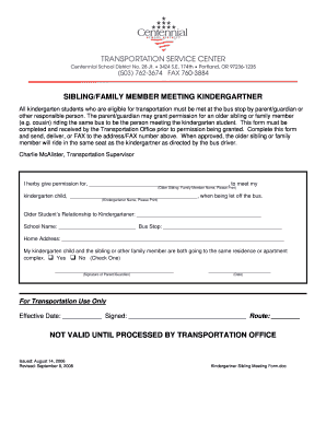 Kindergarten Sibling Meeting Permission Form