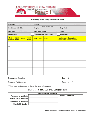 UNM Payroll Adjustment Form