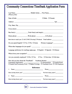 Community Connections TimeBank Application Form