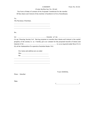 Letter of Consent for Share Transfer