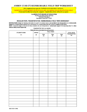 Illinois Reimbursable Field Trip Worksheet