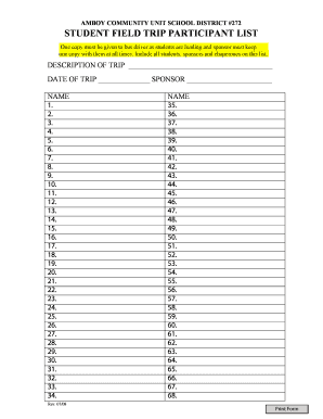 Student Field Trip Participant List