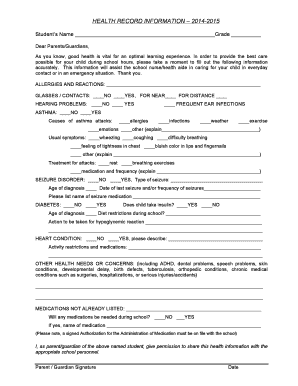 Student Health Record Form