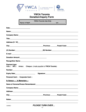 YWCA Toronto Donation Form