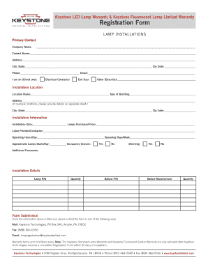 Keystone Lamp Warranty Registration Form