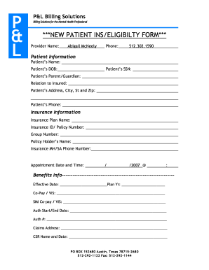 New Patient Insurance Eligibility Form