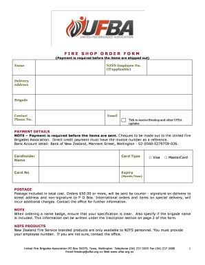 Fire Shop Order Form