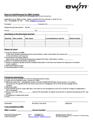 EWM RMA Request Form