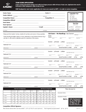 USBC Team Score Application Form
