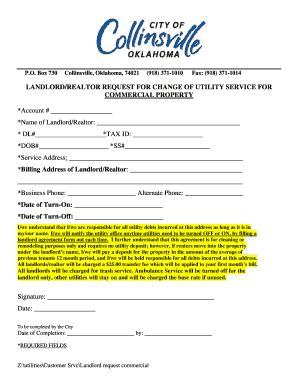 Landlord/Realtor Utility Service Change Request