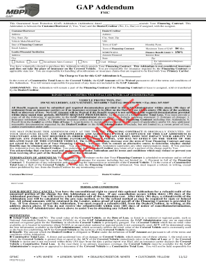 GAP Addendum for Vehicle Financing