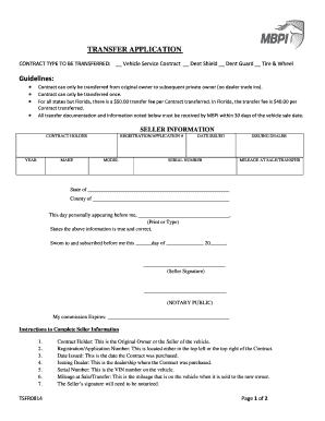 Vehicle Service Contract Transfer Application