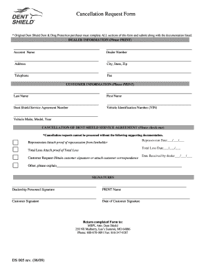 Dent Shield Cancellation Request Form
