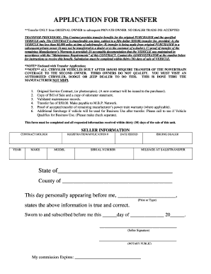Vehicle Service Contract Transfer Application