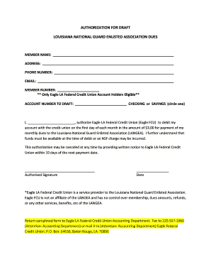 Louisiana National Guard Enlistment Dues Authorization